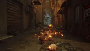 Stray Game Cat Amidst Robotic Companions Wallpaper