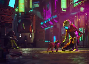 Stray Game Robotand Cat Interaction Wallpaper