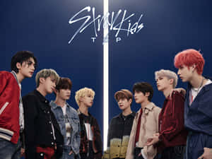 Stray Kids Group Portrait Blue Backdrop Wallpaper