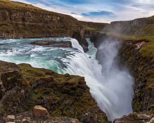 Streaming Gullfoss Waterfall In Southwest Iceland Wallpaper