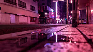 Street Night Pink Light Wallpaper