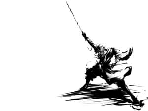 Striking Black And White Samurai In A Dramatic Pose. Wallpaper