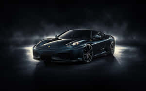 Striking Black Sports Car Drives On Open Road Wallpaper