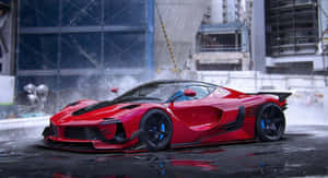 Striking Red Ferrari Laferrari On A Racetrack Wallpaper