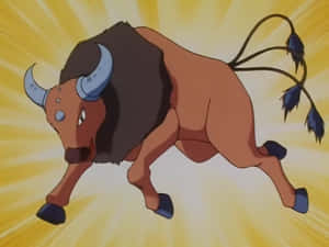 Striking Tauros With Yellow Background Wallpaper