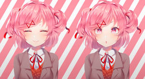 Striped Natsuki Art Doki Doki Literature Club Wallpaper