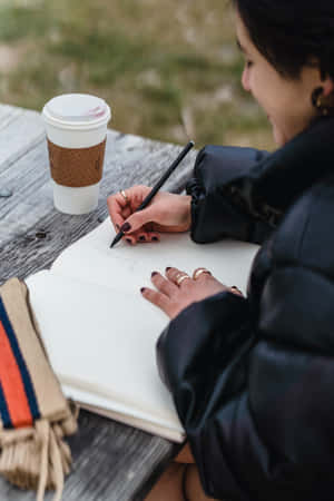 Studious Woman Studying Outdoors Wallpaper