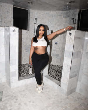 Stunna Girl Posingin Marble Bathroom Wallpaper