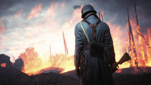 Stunning 4k Bf1 German Soldier Amid Burning Forest Wallpaper