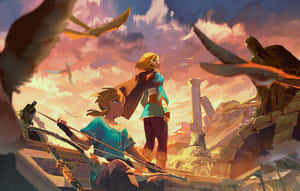 Stunning Artwork Featuring The Legend Of Zelda Characters Wallpaper