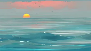 Stunning Beach Art Masterpiece At Sunset Wallpaper