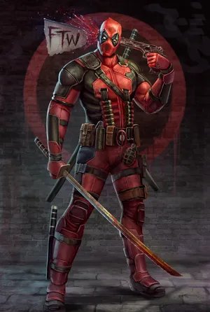 Stunning Deadpool Artwork In Action Wallpaper