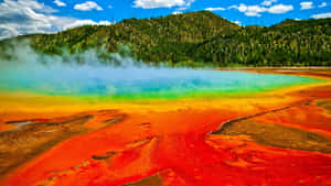 Stunning Eruption Of A Geyser In Yellowstone National Park Wallpaper