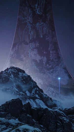 Stunning Halo Forerunner Artwork Featuring Mystical Structures And A Mesmerizing Landscape Wallpaper