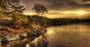 Stunning Lake View With Serene Sunset In 4k Hdr Wallpaper