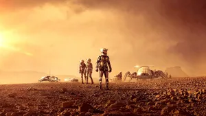 Stunning Mars Landscape With Rocky Mountains And Red Sky Wallpaper