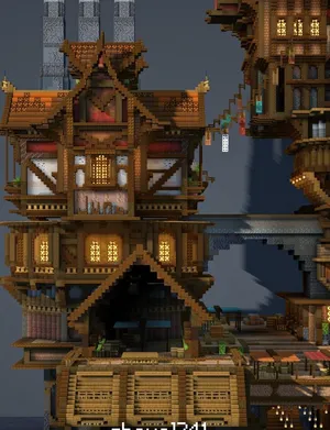 Stunning Minecraft Castle Surrounded By Water And Treetops Wallpaper