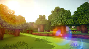 Stunning Minecraft Pocket Edition Landscape At Sunset Wallpaper
