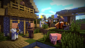 Stunning Minecraft Village At Sunset Wallpaper