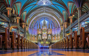 Stunning Notre Dame Basilica In Downtown Montreal Wallpaper