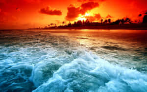 Stunning Ocean View At Sunset Wallpaper