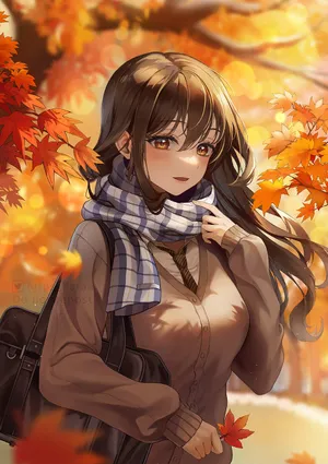 Stunning Orange Anime Girl During Autumn Wallpaper