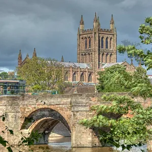 Stunning Panorama Of Hereford Cathedral At Sunset Wallpaper
