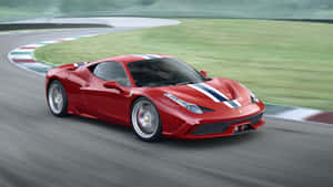 Stunning Red Ferrari 458 Speciale In Motion Wallpaper