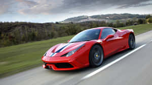 Stunning Red Ferrari 458 Speciale On A Race Track Wallpaper