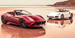 Stunning Red Ferrari California T On The Road Wallpaper