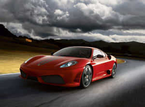 Stunning Red Ferrari F430 In Action Wallpaper