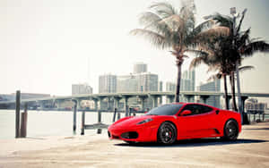 Stunning Red Ferrari F430 In Motion Wallpaper