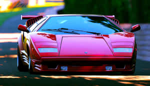 Stunning Red Lamborghini Countach In A Scenic Background Wallpaper