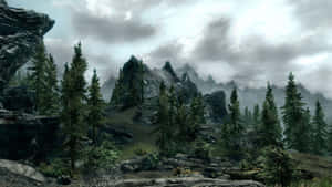 Stunning Skyrim Landscape At Twilight Wallpaper