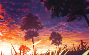 Stunning Sunset Painting In Acrylics Wallpaper