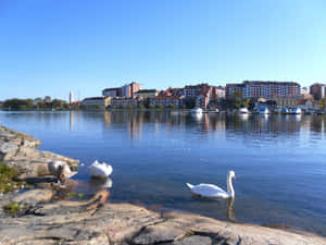 Stunning View Of Karlskrona Archipelago At Sunset Wallpaper