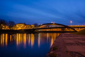 Stunning View Of Mindaugas Bridge On An Overcast Day, Vilnius Wallpaper