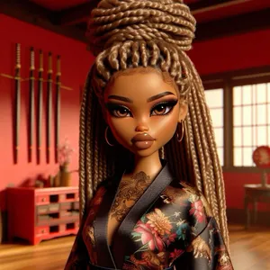 Stylish Animated Black Barbiein Kimono Wallpaper