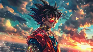 Stylish Anime Character Sunset Backdrop Wallpaper
