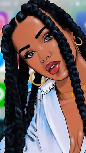 Stylish Anime Inspired Black Girl Illustration Wallpaper