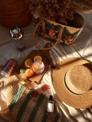 Stylish Beach Hat On A Sunny Day Wallpaper