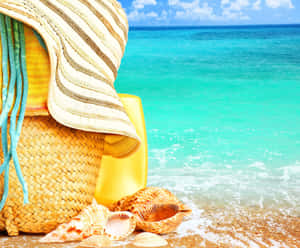 Stylish Beach Hat On A Tropical Paradise Wallpaper