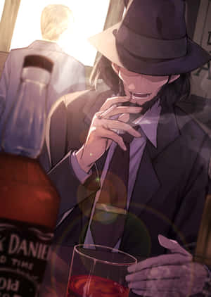 Stylish Daisuke Jigen With His Iconic Hat And Cigarette In Lupin Iii Wallpaper