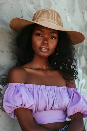 Stylish Ebony Womanin Summer Hat Wallpaper