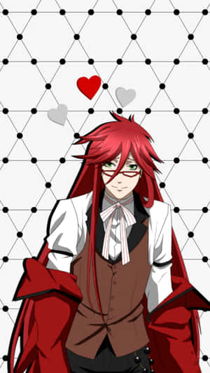 Stylish Grell Sutcliff Posing With Death Scythe Wallpaper