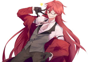 Stylish Grell Sutcliff Strikes A Pose With Death Scythe Wallpaper