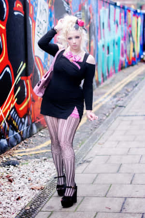 Stylish Gyaru Girl Posing Outdoors With Confidence Wallpaper