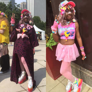 Stylish Harajuku Fashionistas Exploring Tokyo Wallpaper