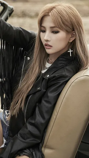 Stylish Leather Jacket Woman Outdoors Wallpaper