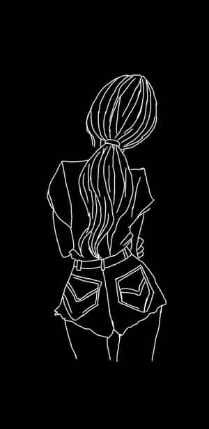 Stylish Line Art Girl Backi Phone Wallpaper Wallpaper